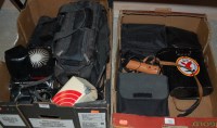 Lot 859 - Two boxes of mixed cameras and binoculars etc