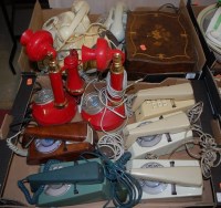 Lot 864 - Two boxes of assorted vintage telephones