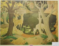 Lot 1026 - Billie Walters - Deer in woodland,...