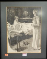Lot 1045 - D Salmon - Interior Scene, pencil drawing,...