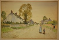 Lot 1069 - M Jackson - figures on a village lane, pair...