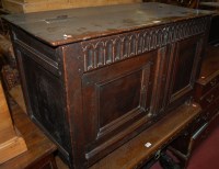 Lot 1222 - An antique made-up joined oak hinge-top...