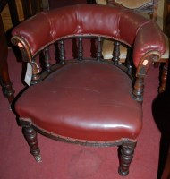 Lot 1344 - A late Victorian oak framed and hide...