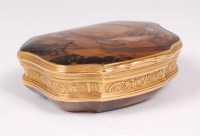 Lot 1296 - A Louis XV yellow metal and brown jasper box,...