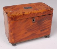 Lot 1304 - A 19th century tortoiseshell inlaid tea caddy,...