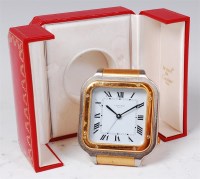 Lot 1513 - A Cartier bi-metal travelling alarm clock,...