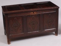 Lot 1608 - A circa 1700 joined oak three panel coffer,...