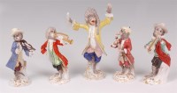 Lot 1073 - A set of five Meissen porcelain monkey band...
