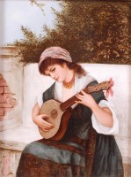 Lot 1076 - Bessie Gilson - Gypsy Girl playing the lute,...