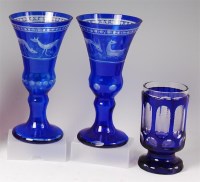 Lot 1085 - A pair of late 19th century blue overlay glass...
