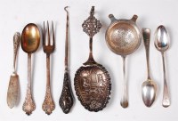 Lot 1166 - Assorted silver flatware, to include; tea...