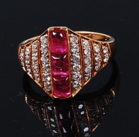 Lot 1260 - An 18ct gold, ruby and diamond dress ring,...
