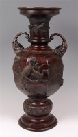 Lot 1383 - A Japanese Meiji period bronze vase, decorated...