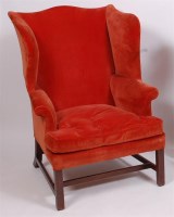 Lot 1548 - A George III mahogany framed wingback and...