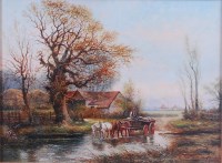 Lot 1443 - J Barclay - Horses watering on a Warwickshire...