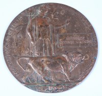 Lot 449 - A WW I bronze memorial plaque, naming...