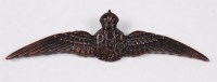 Lot 298 - A Royal Flying Corps bronze pilot's wing badge.