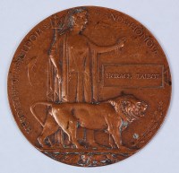 Lot 331 - A WW I bronze memorial plaque, naming Horace...