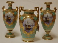 Lot 40 - A Noritake porcelain twin handled vase on a...
