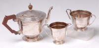 Lot 144 - An Art Deco silver three piece bachelors...