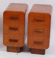 Lot 365 - A pair of Art Deco oak round cornered three...