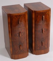 Lot 383 - A good pair of Art Deco figured walnut three...