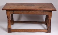 Lot 1159 - A 17th century and later oak refectory table,...