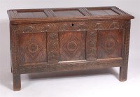 Lot 1168 - A circa 1700 joined oak three panel coffer,...