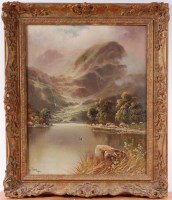 Lot 1070 - George Pienne - Mountainous lake scene, oil on...