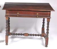 Lot 1176 - An antique joined oak single drawer side table,...