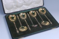 Lot 728 - A cased set of six Victorian silver gilt...