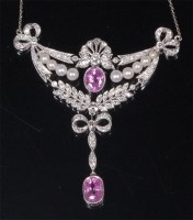 Lot 771 - A white metal, diamond, pink sapphire and...