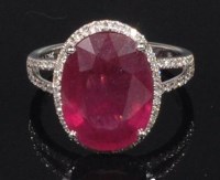 Lot 778 - A contemporary 14ct white gold, ruby and...