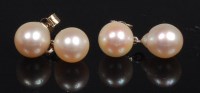 Lot 797 - A pair of 18ct white gold and pearl ear studs,...