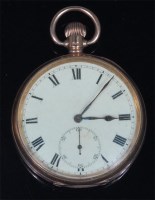 Lot 825 - A 9ct gold cased gents open faced pocket watch,...