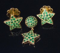 Lot 829 - A pair of contemporary 18ct gold and emerald...