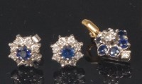 Lot 894 - A pair of white metal, sapphire and diamond...