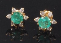 Lot 896 - A pair of modern 14ct gold, emerald and...