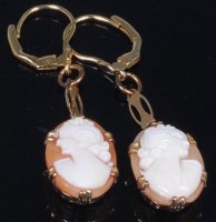 Lot 831 - A pair of 9ct gold carved shell cameo ear...
