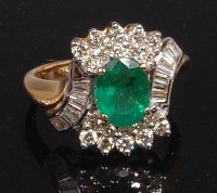 Lot 872 - A contemporary 18ct gold, emerald and diamond...