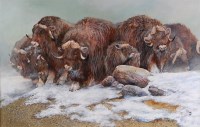 Lot 1050 - David Feather (b.1952) - A herd of bison...