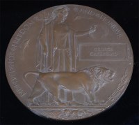 Lot 329 - A WW I bronze memorial plaque, naming George...