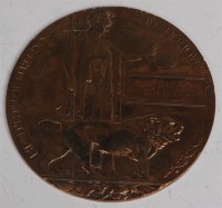 Lot 516 - A WW I bronze memorial plaque, naming John...