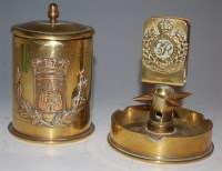 Lot 542 - A WW I French brass trench art shell case...