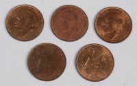 Lot 91 - Great Britain, five George V pennies, 1x 1920...
