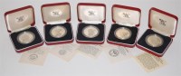 Lot 170 - Five cased silver proof commemorative coins,...