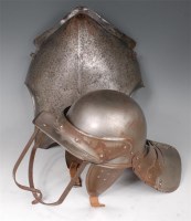 Lot 264 - A reproduction English Civil war steel helmet...