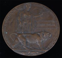 Lot 288 - A WW I bronze memorial plaque, naming Alfred...