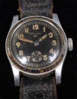 Lot 309 - A WW II German military steel cased wristwatch,...