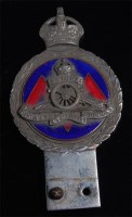 Lot 323 - A Royal Artillery chrome and enamelled car...